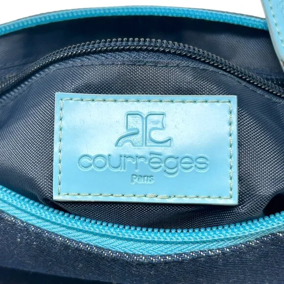 Courreges Vintage Logo Shoulder Bag Denim Blue Silver Cotton Rank AB [103972]
